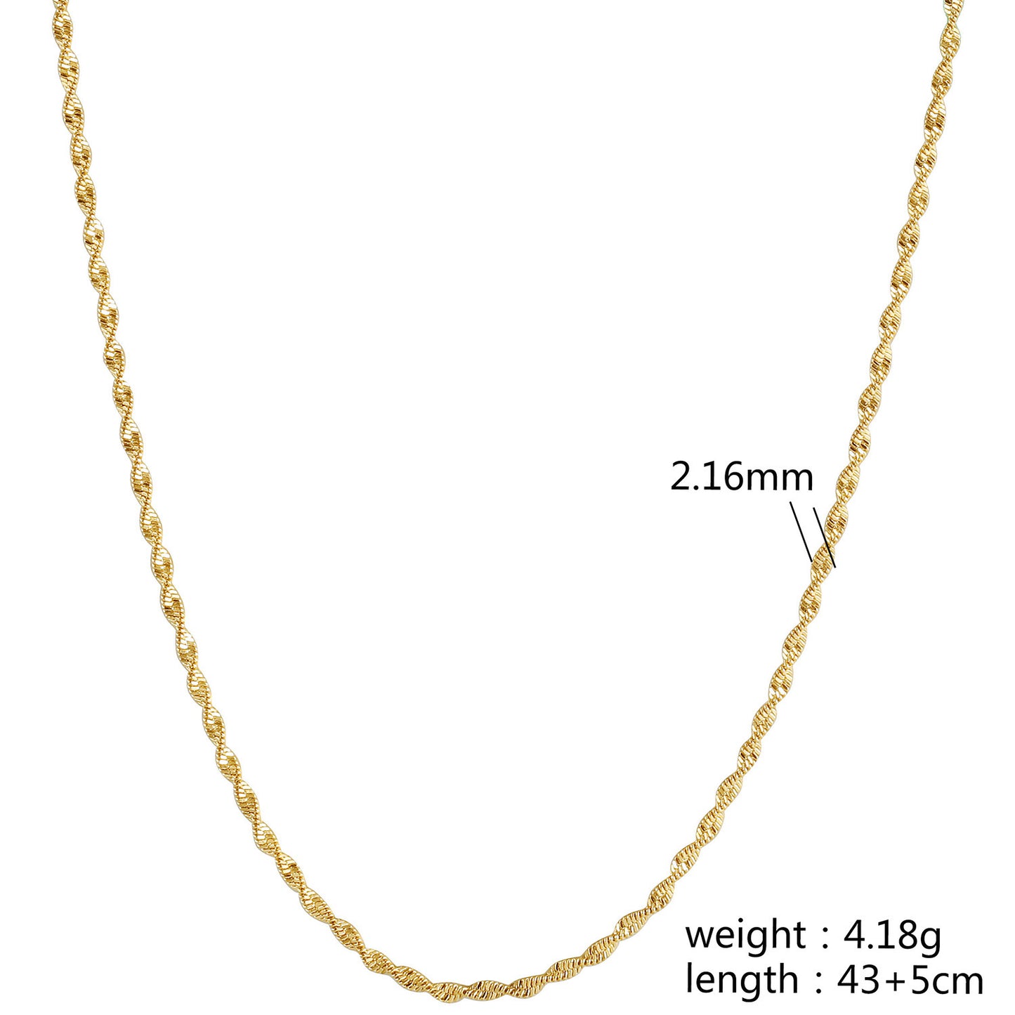 Gold Twisted Necklace -NSSN888STGC-16.5