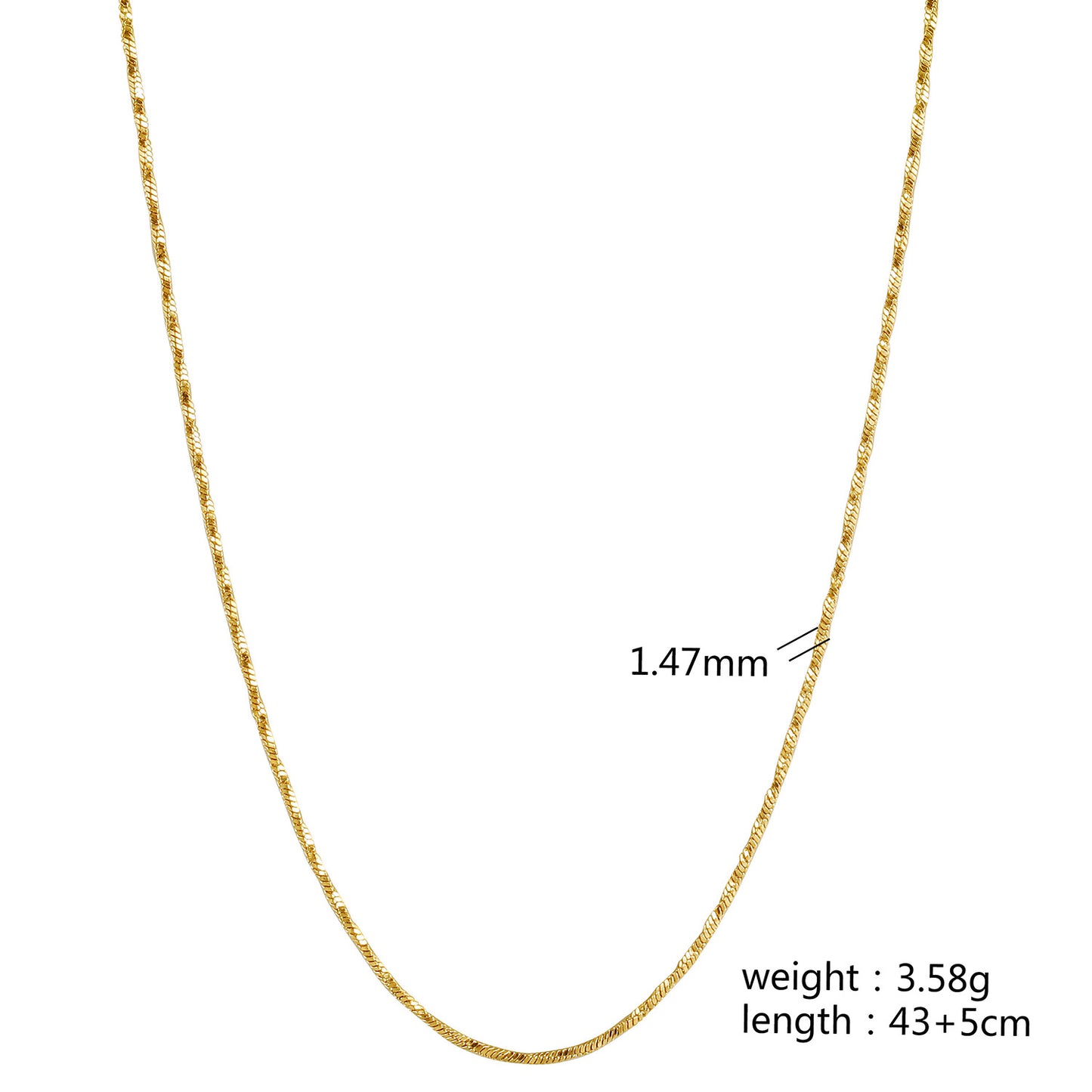 Gold Twisted Chain Necklace - NSSN892STGC-16.5