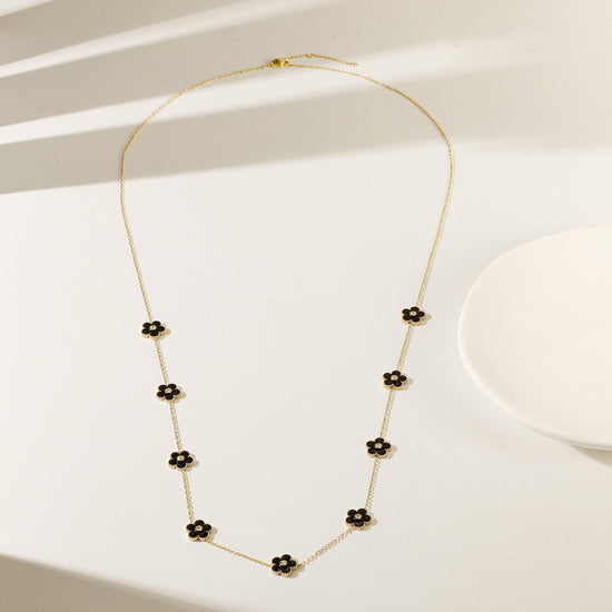 Black Flower Long Necklace -NSSN898STGCBK