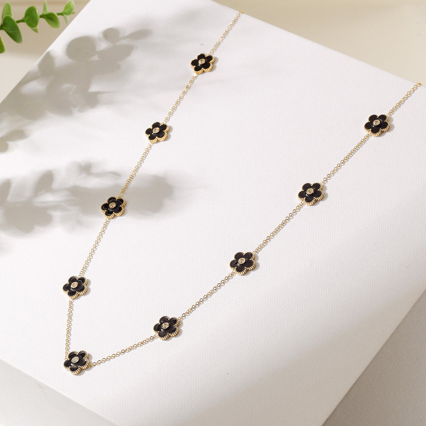 Black Flower Long Necklace -NSSN898STGCBK