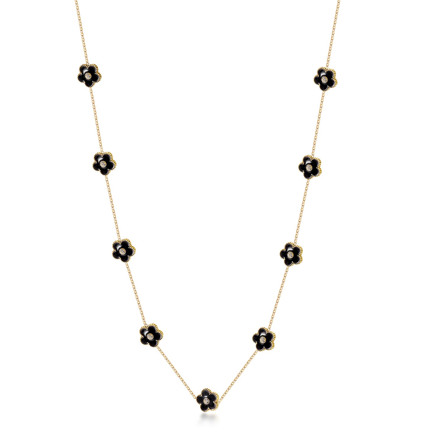 Black Flower Long Necklace -NSSN898STGCBK