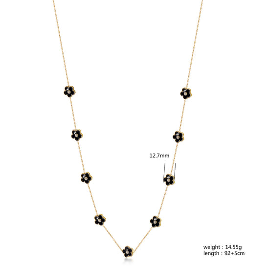 Black Flower Long Necklace -NSSN898STGCBK