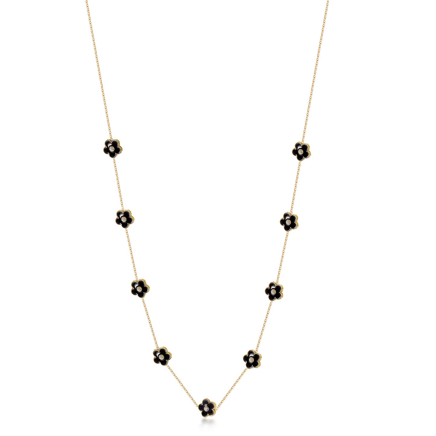 Black Flower Long Necklace -NSSN898STGCBK