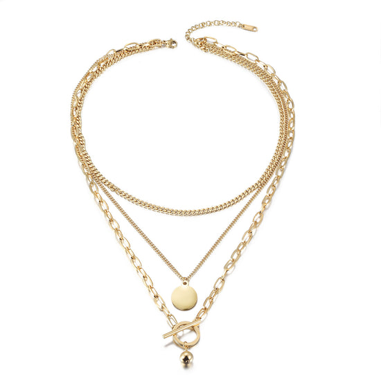 Three Layer Gold Necklace- NSSN905STGC