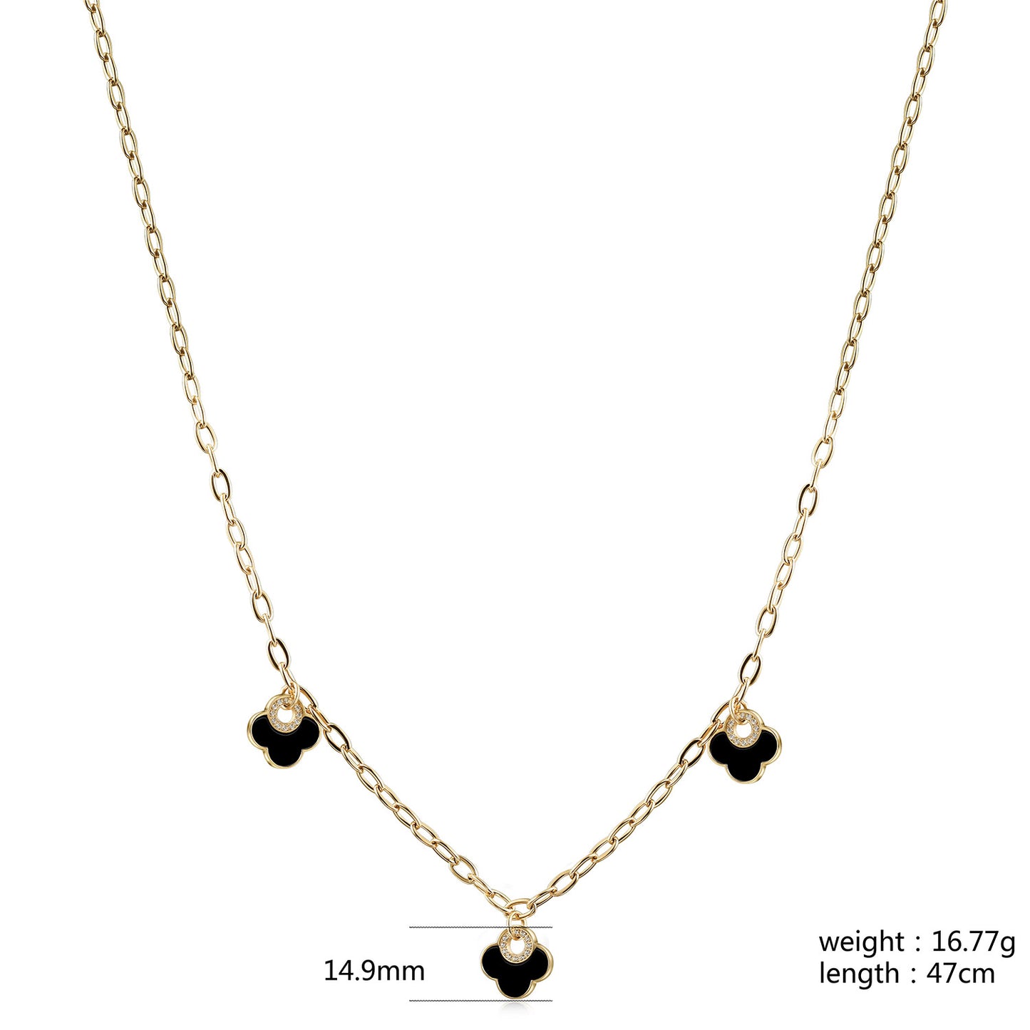 Three Black Flower Pendant Necklace - NSSN925STGCBK