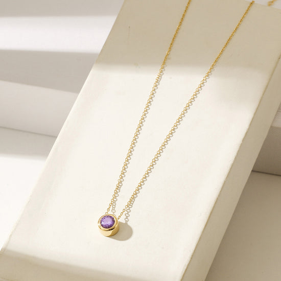 Amethyst Gold Chain Pendant Necklace - NSSN939STGCVIZD-2