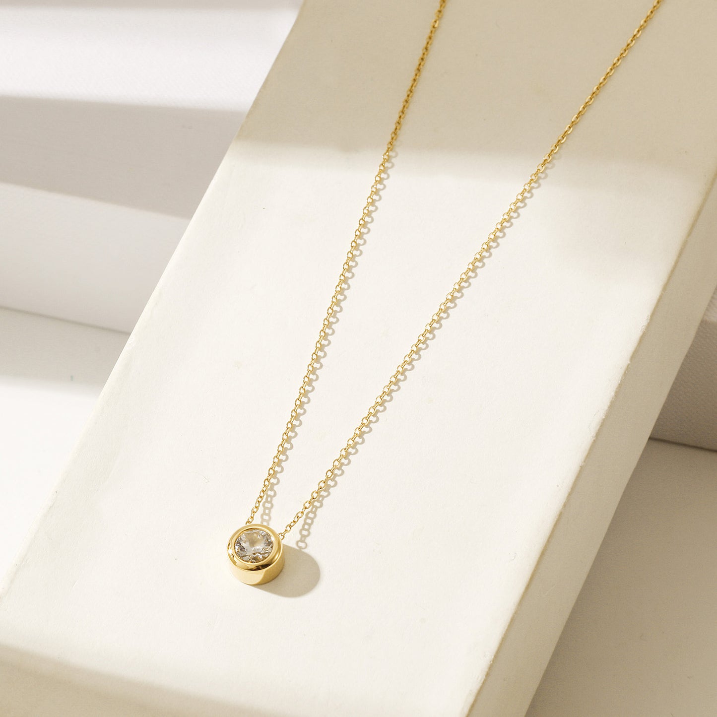 CZ Gold Chain Pendant Necklace - NSSN939STGCWTZD