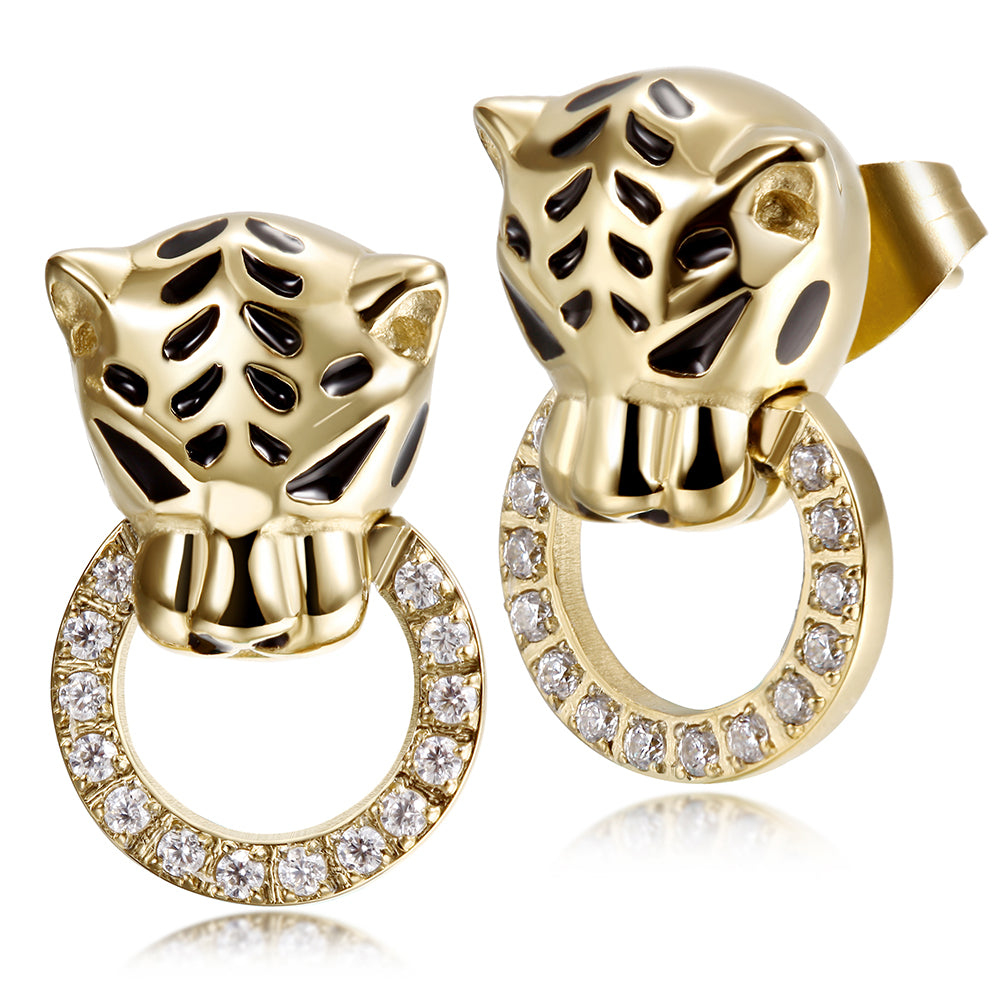 Leopard Head Zircon Earrings-SCE253ST