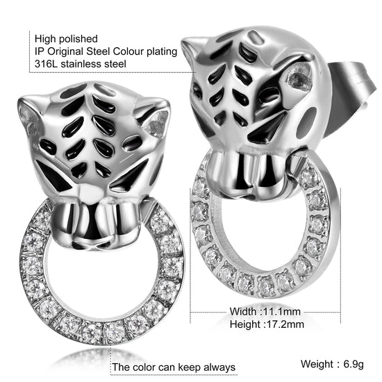 Leopard Head Zircon Earrings-SCE253ST