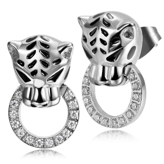 Leopard Head Zircon Earrings-SCE253ST