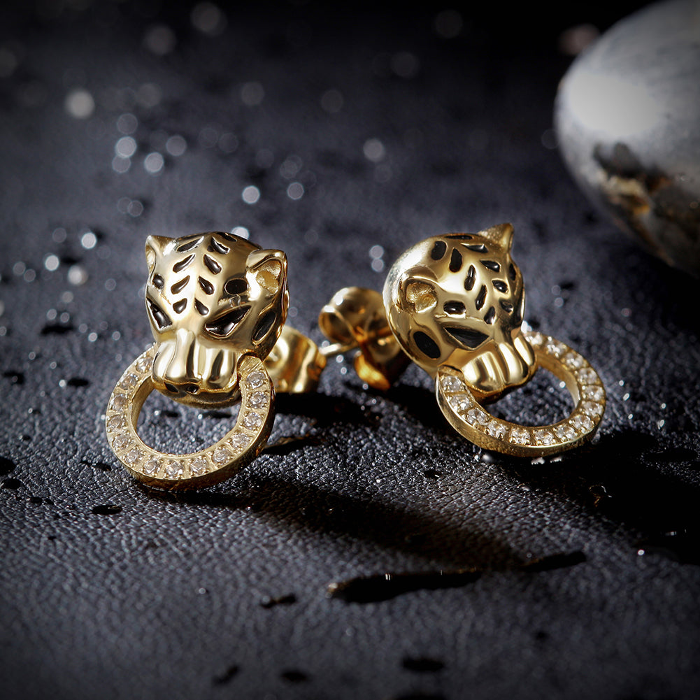 Leopard Head Zircon Earrings-SCE253ST