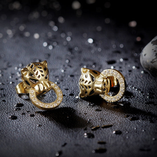 Leopard Head Zircon Earrings-SCE253ST