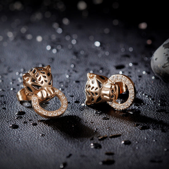 Leopard Head Zircon Earrings-SCE253ST