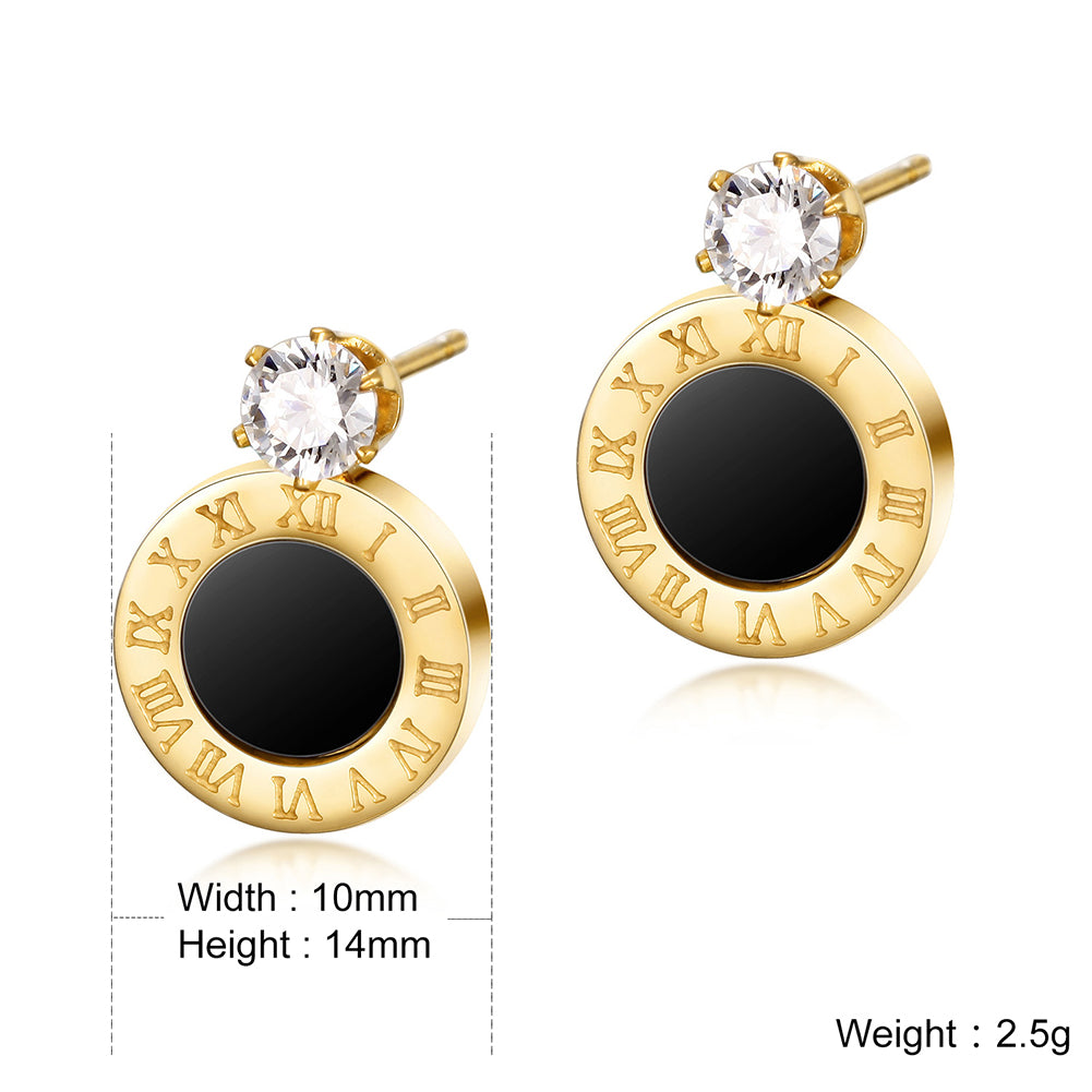 Circle letter zircon earrings-SCE265ST