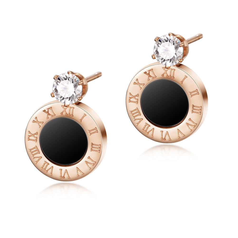 Circle letter zircon earrings-SCE265ST