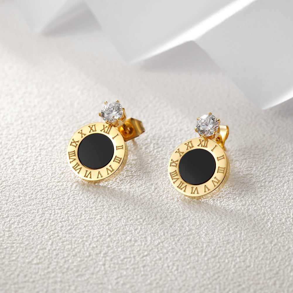 Circle letter zircon earrings-SCE265ST