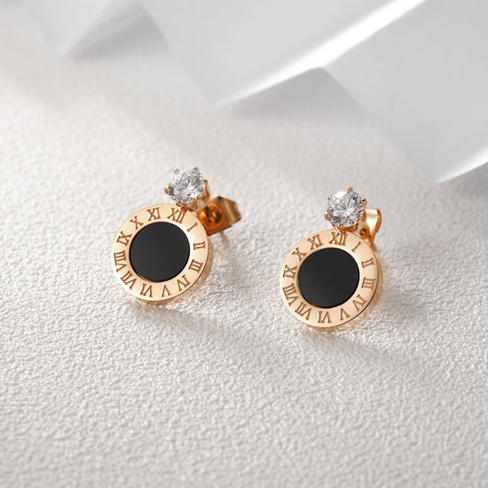 Circle letter zircon earrings-SCE265ST