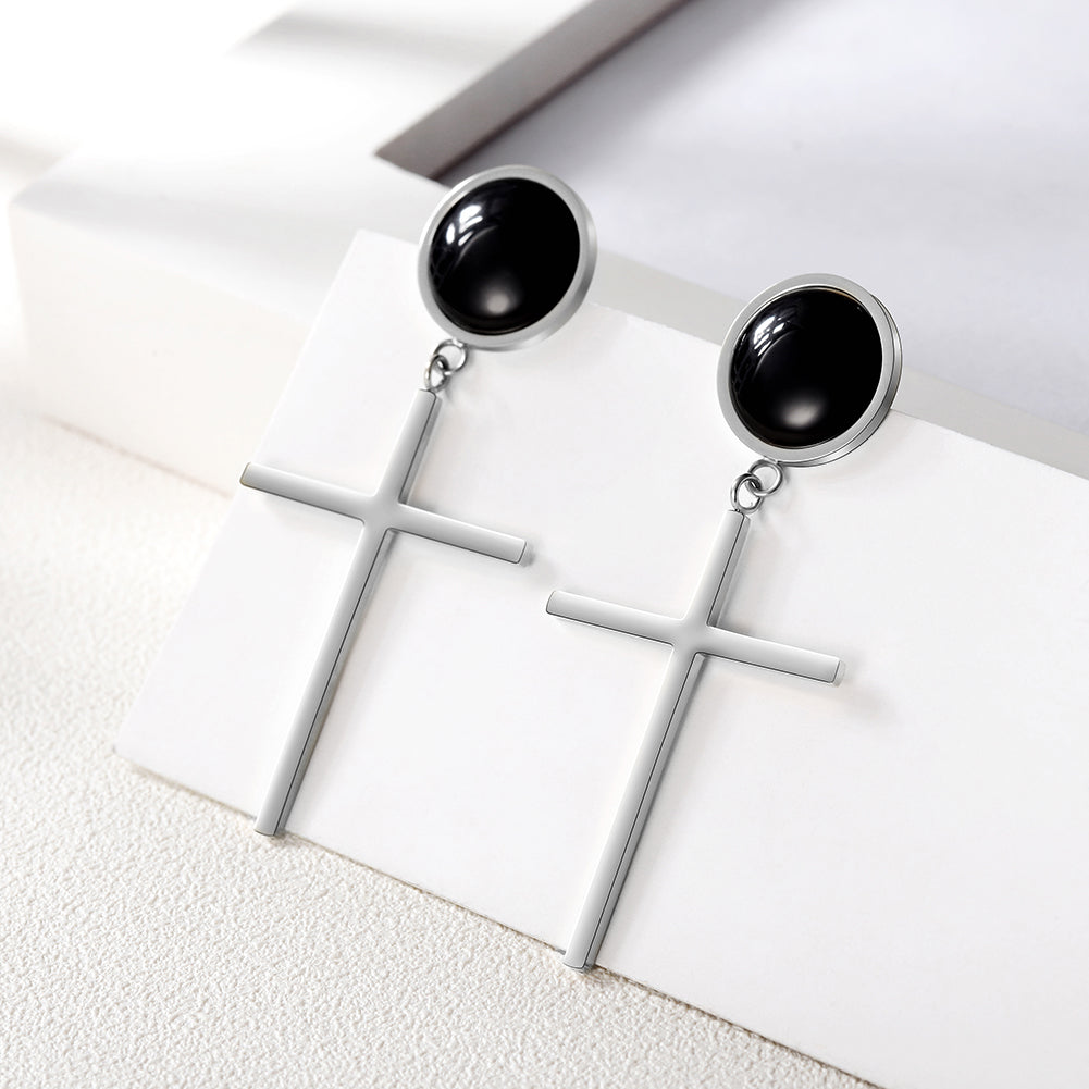 Cross smooth earrings-SCE270ST