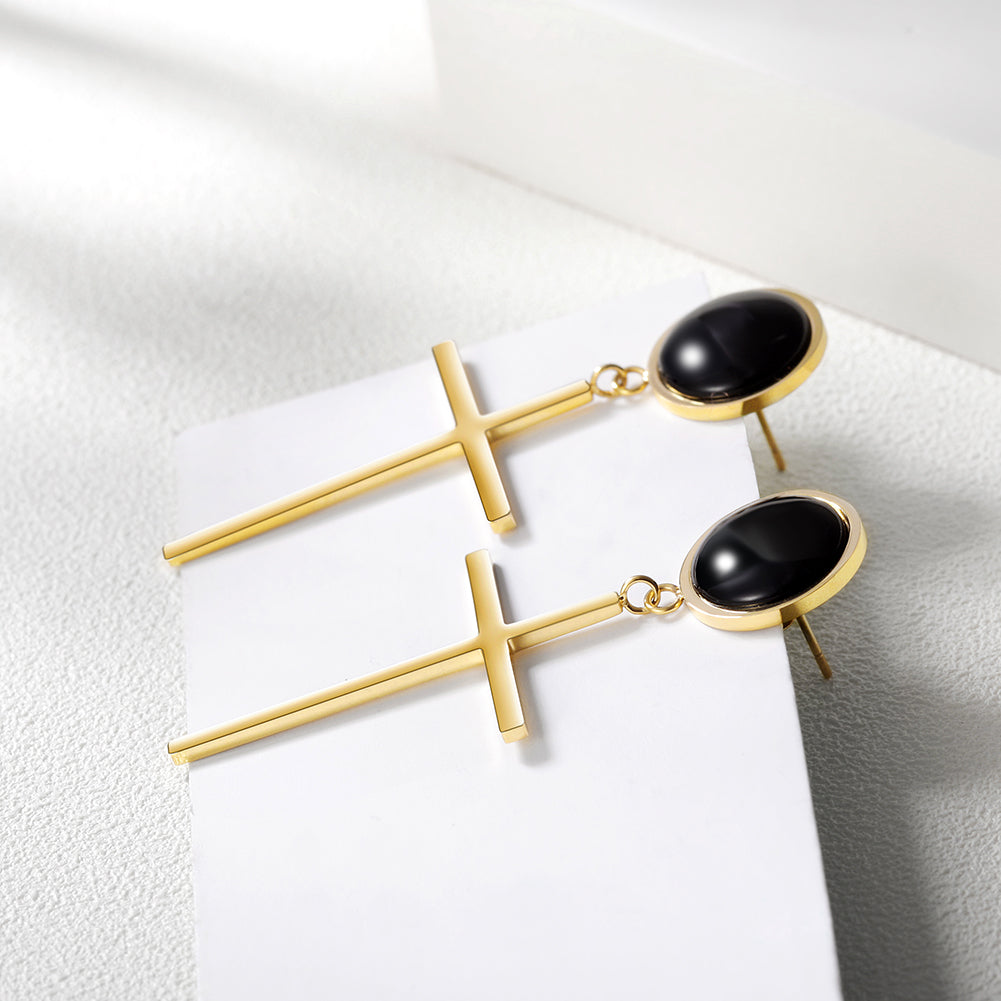 Cross smooth earrings-SCE270ST