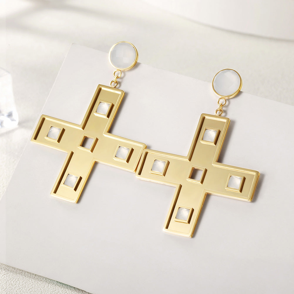 Cross shaped hollow earrings-SCE290ST