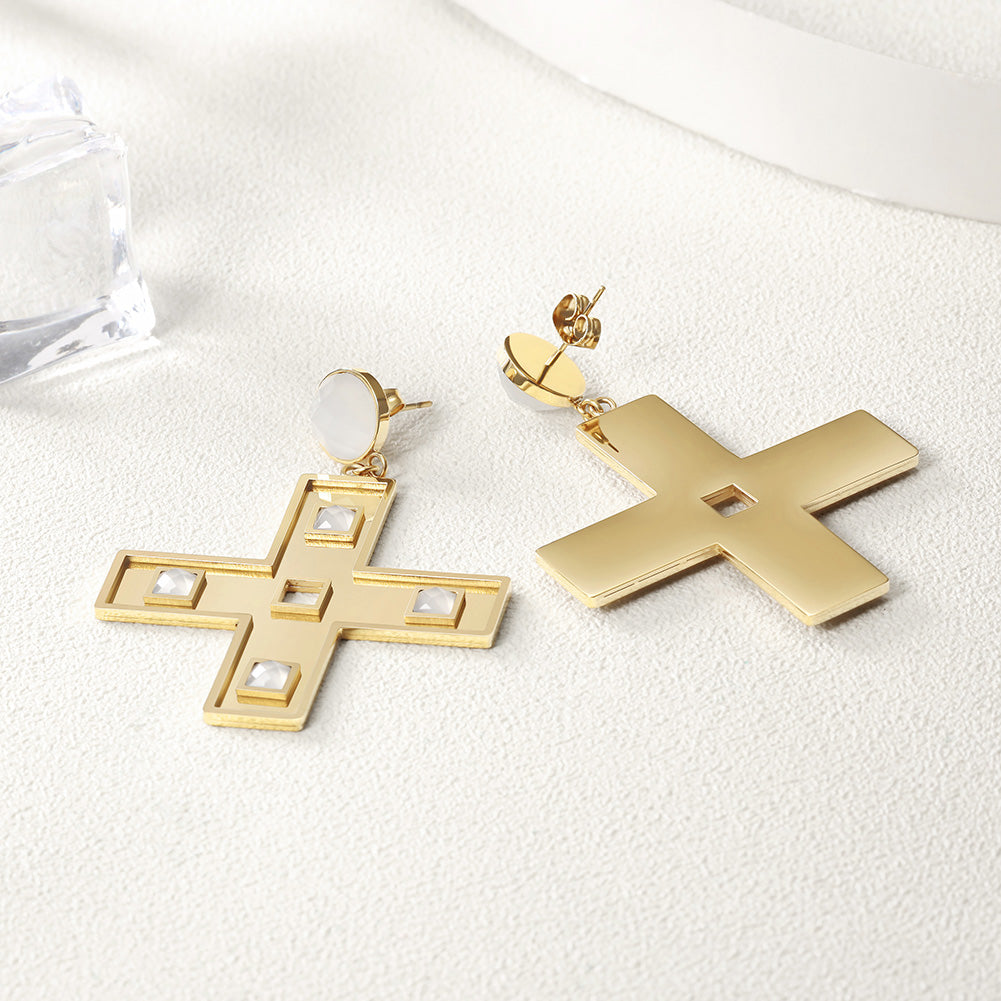 Cross shaped hollow earrings-SCE290ST