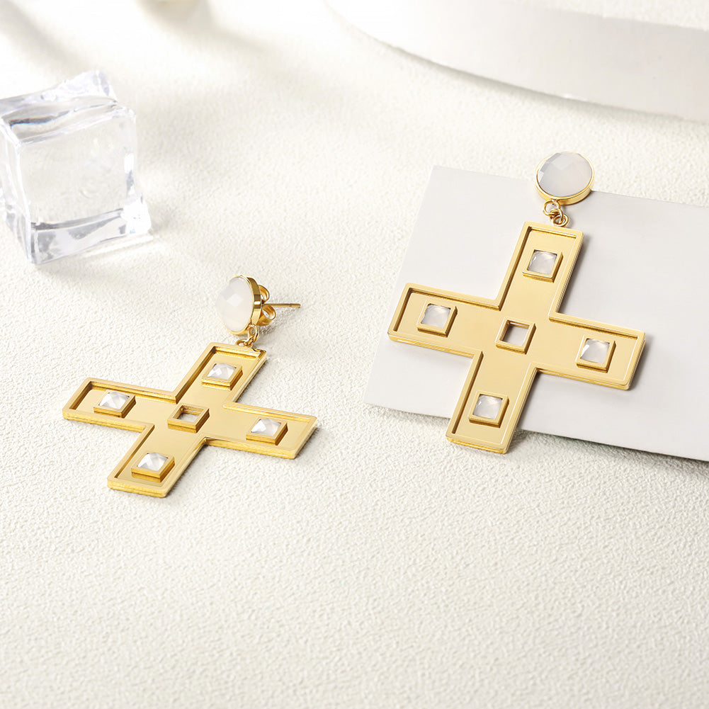 Cross shaped hollow earrings-SCE290ST