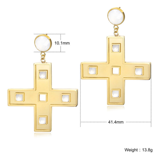 Cross shaped hollow earrings-SCE290ST