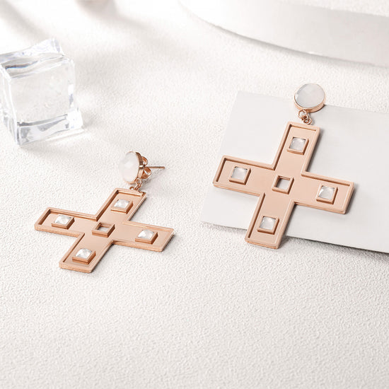 Cross shaped hollow earrings-SCE290ST