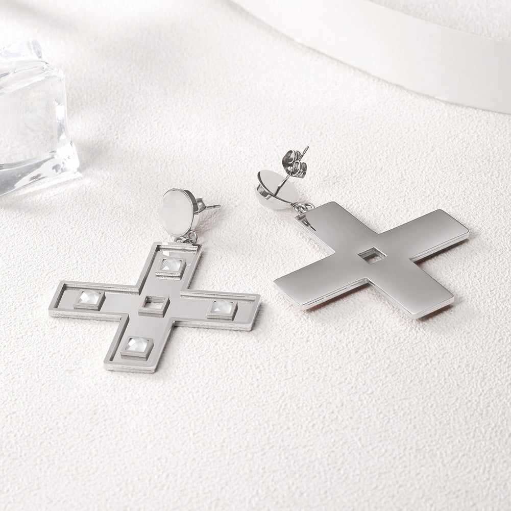 Cross shaped hollow earrings-SCE290ST