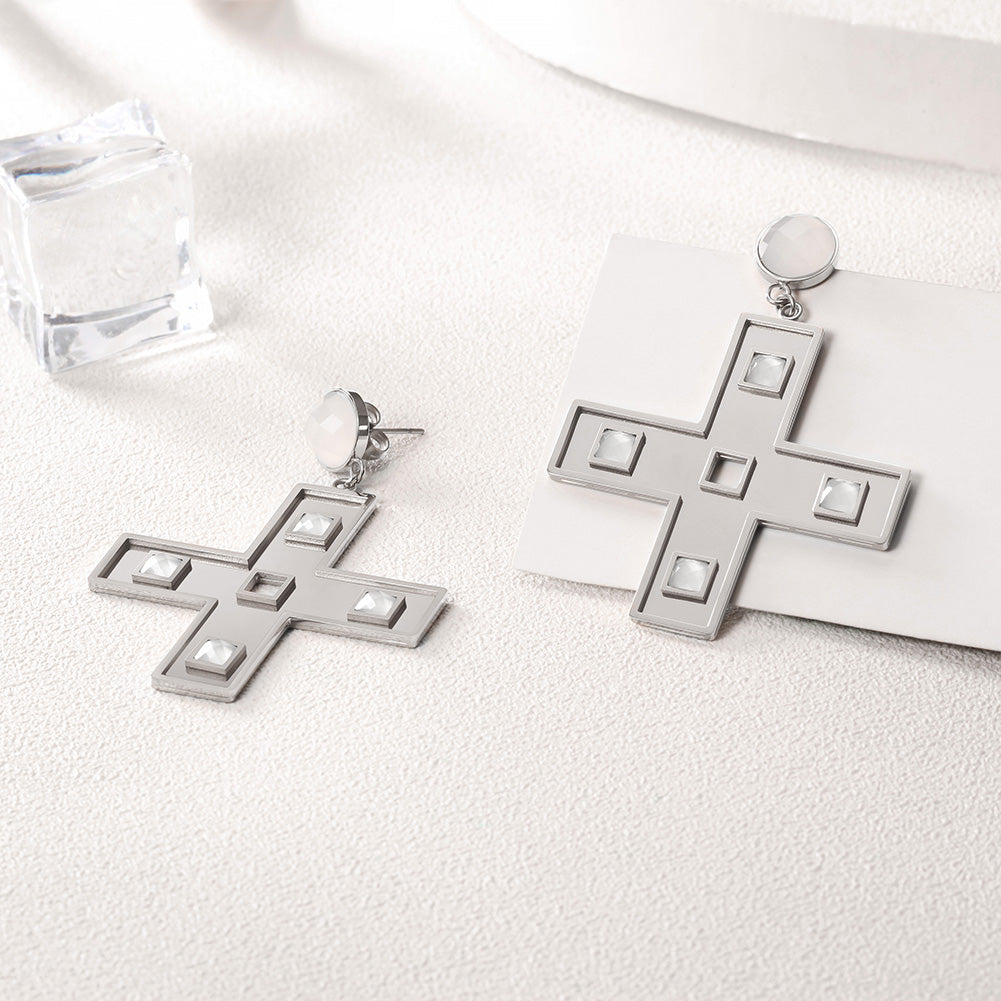 Cross shaped hollow earrings-SCE290ST