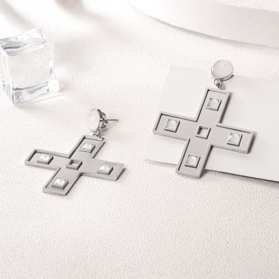 Cross shaped hollow earrings-SCE290ST