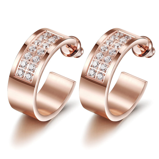 Square C-shaped zircon earrings-SCE293STRG