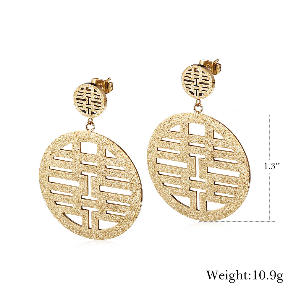 Double Happiness Round Hollow Earrings-SCE354STGC