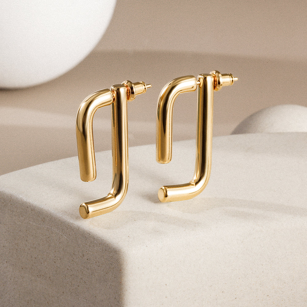 Stainless steel G-shaped earrings-SCE357ST