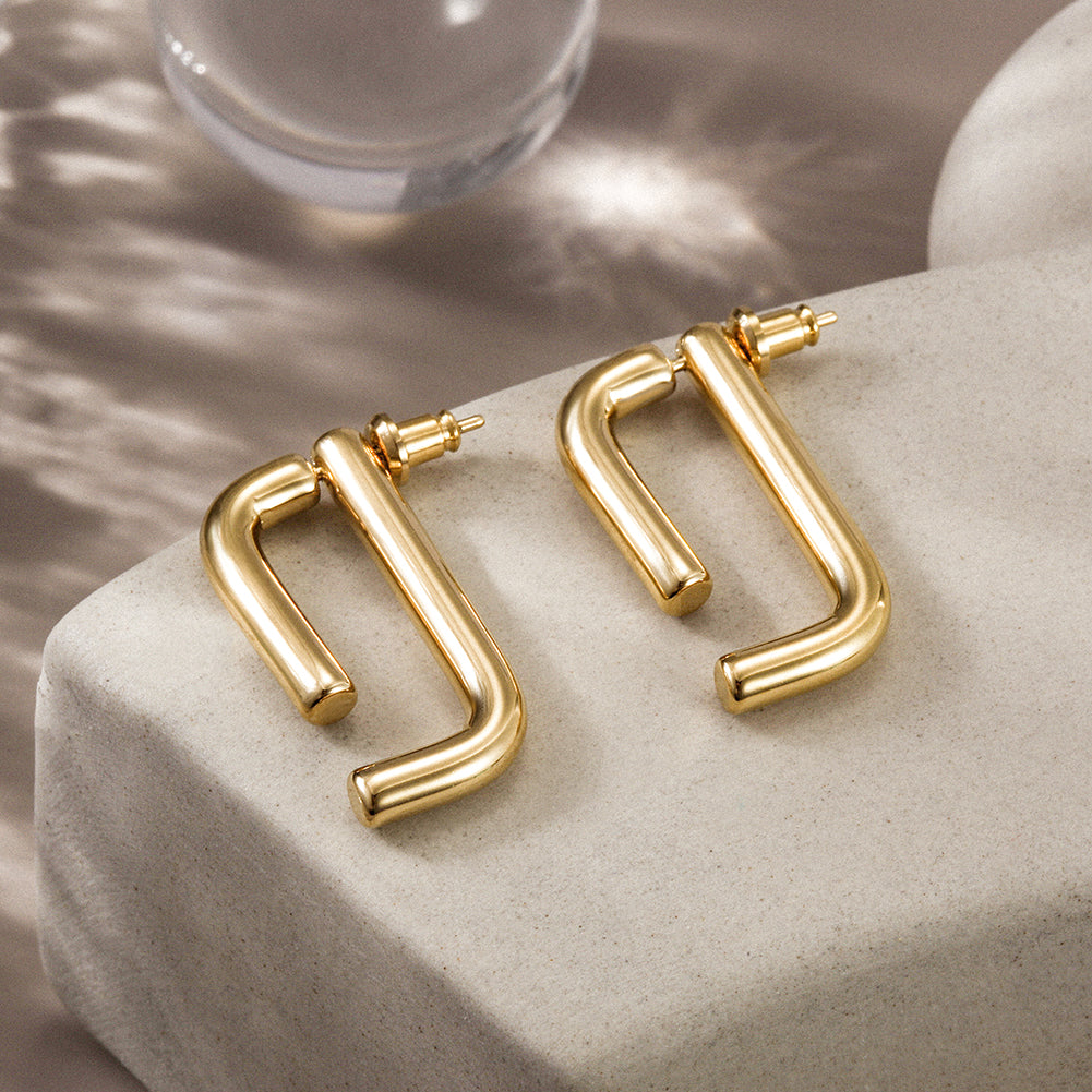 Stainless steel G-shaped earrings-SCE357ST