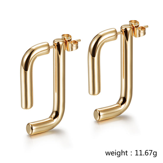 Stainless steel G-shaped earrings-SCE357ST