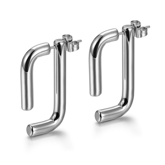 Stainless steel G-shaped earrings-SCE357ST