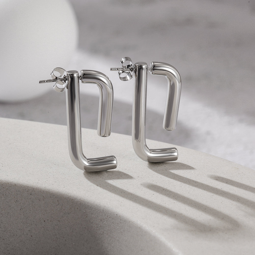 Stainless steel G-shaped earrings-SCE357ST