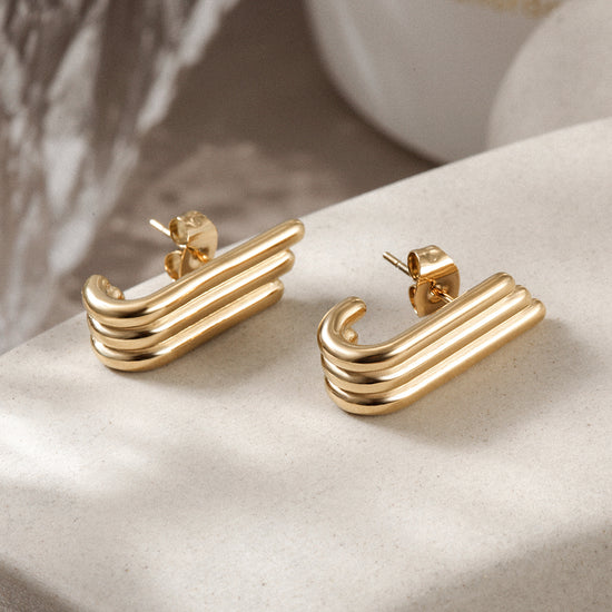 Three J-shaped earrings-SCE359STGC