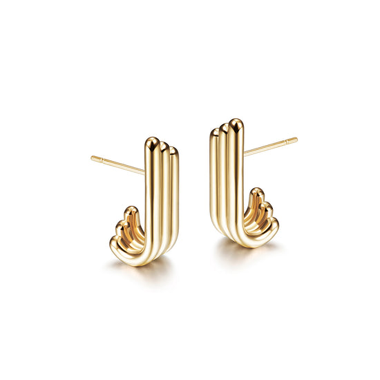 Three J-shaped earrings-SCE359STGC