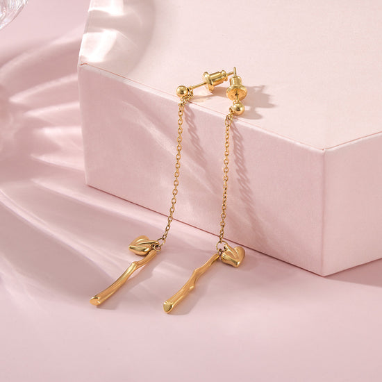 Chain small heart-shaped earrings-SCE364STGC