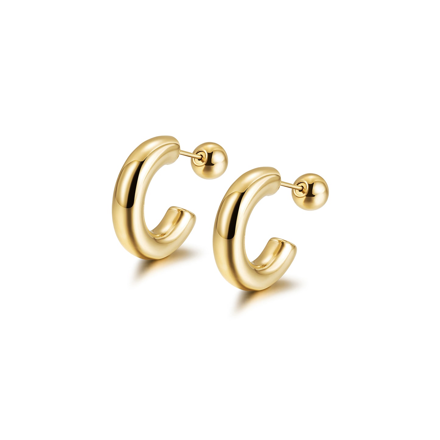 C-shaped stainless steel smooth earrings-SCE379STGC