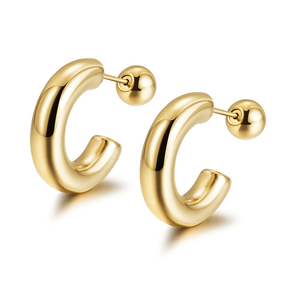 C-shaped stainless steel smooth earrings-SCE379STGC