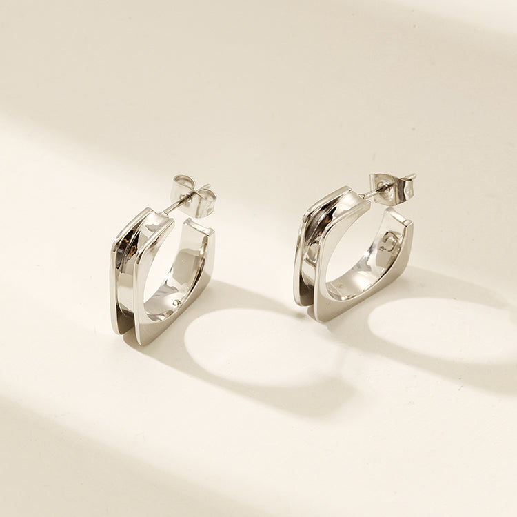 L-shaped stainless steel smooth earrings-SCE380STWG