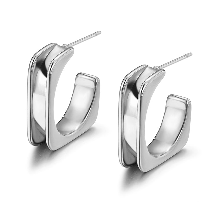 L-shaped stainless steel smooth earrings-SCE380STWG