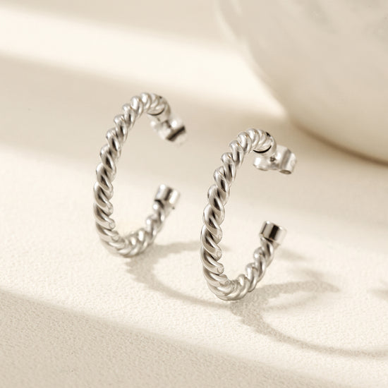 Spiral C-shaped earrings-SCE381STWG