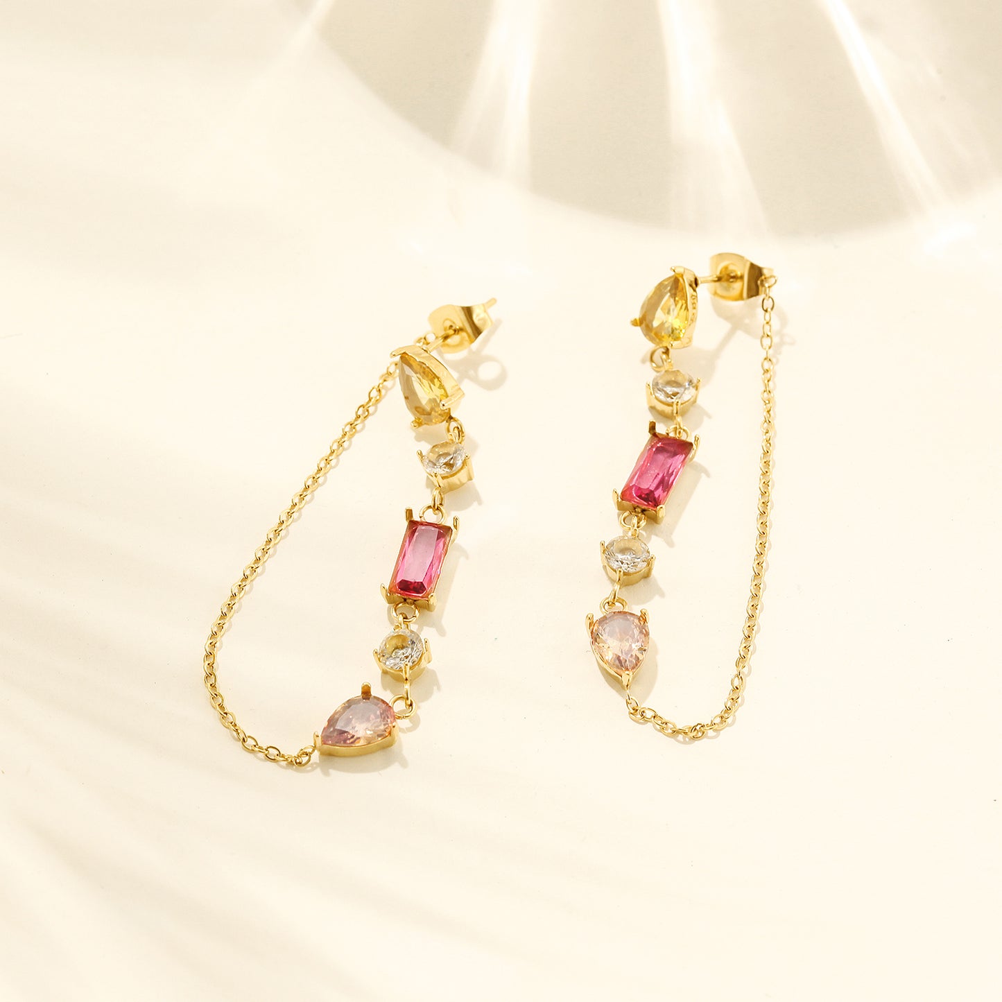 Chain gemstone earrings-SCE383STGCZD