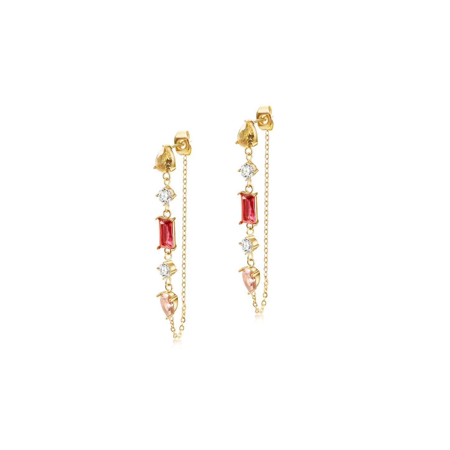 Chain gemstone earrings-SCE383STGCZD