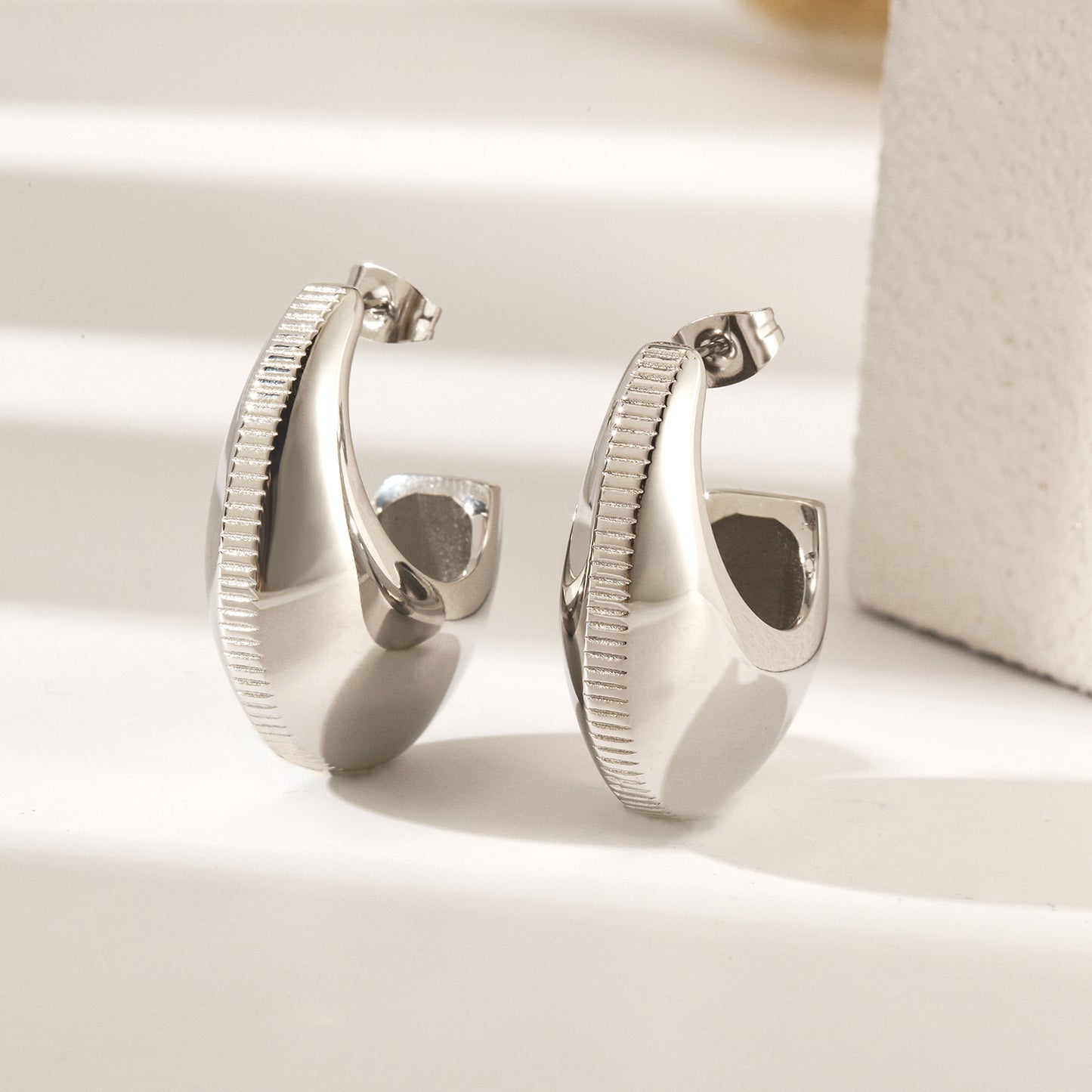 Stainless steel shell earrings-SCE387ST