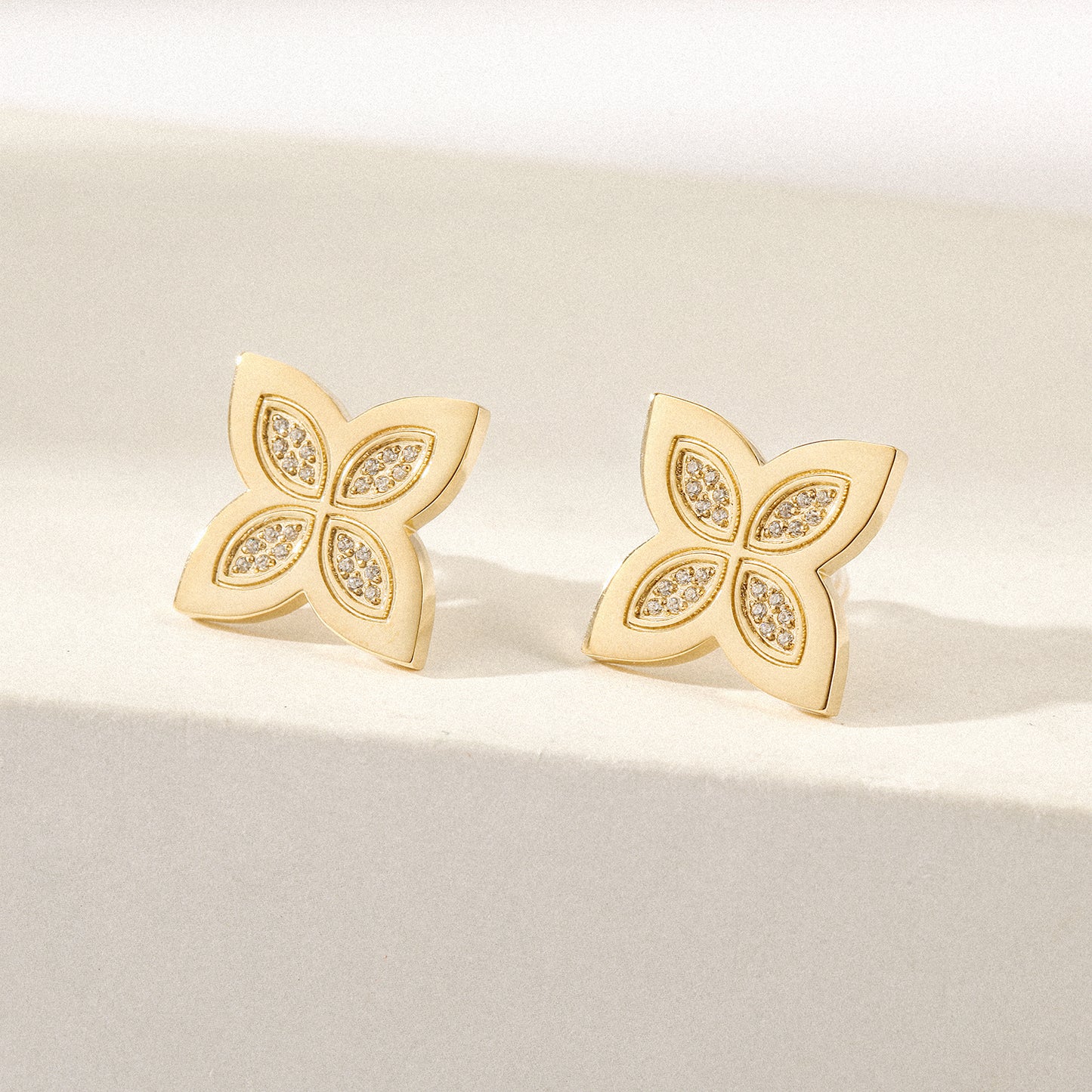 Four leaf clover zircon earrings-SCE393STGCZD